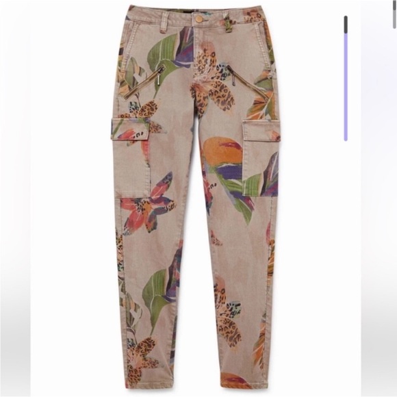Desigual Pants - Desigual Camoflower Cargo Trousers beige floral print size 38